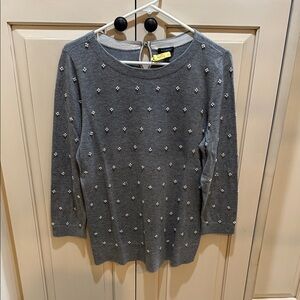 Talbots Gray Crew Neck Sweater with Embellishments
